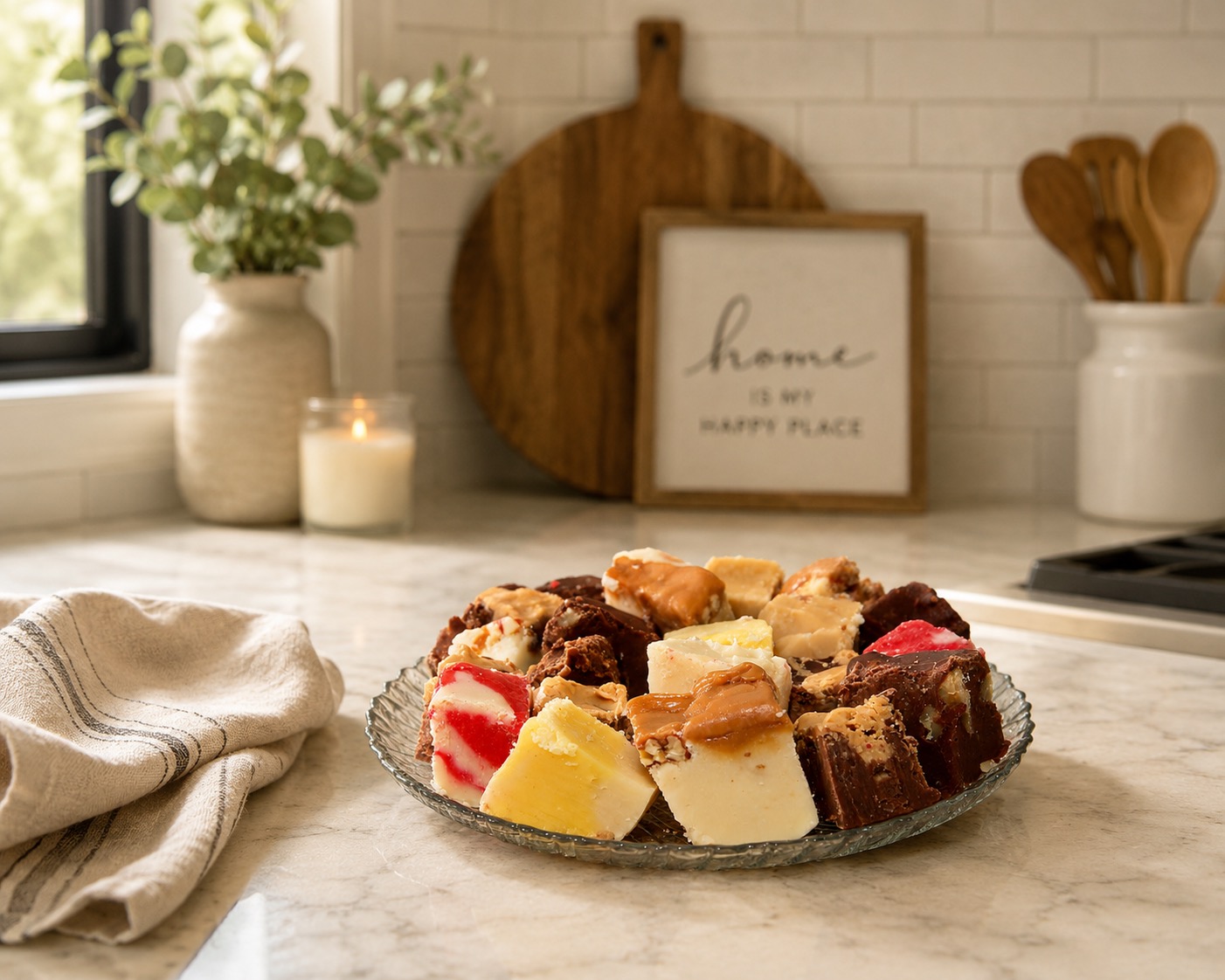 Homemade fudge and ready-made treats