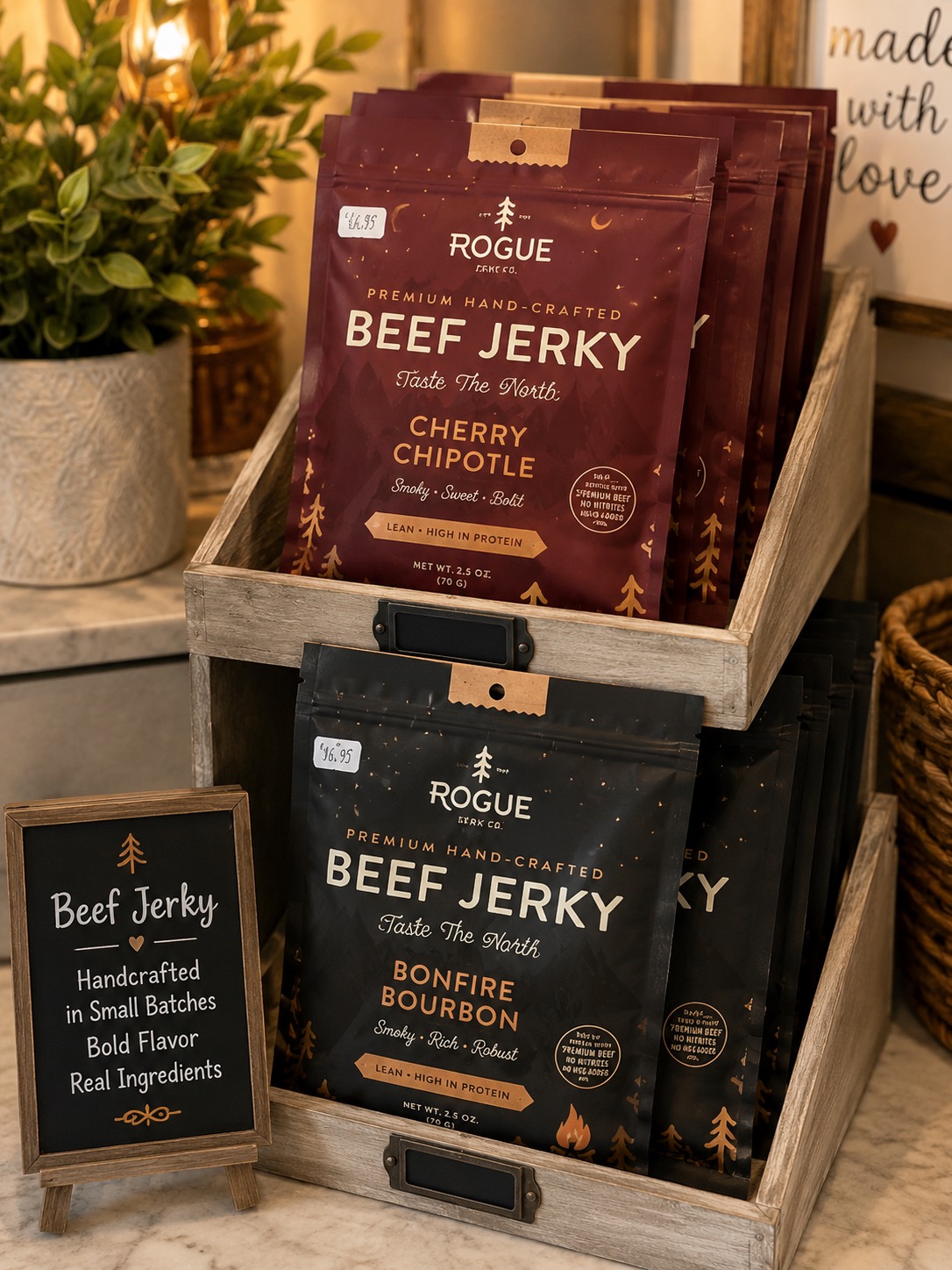 Packaged beef jerky in the gift shop